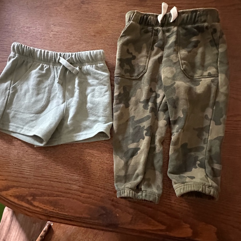 Kids Camo and Green Shorts Set